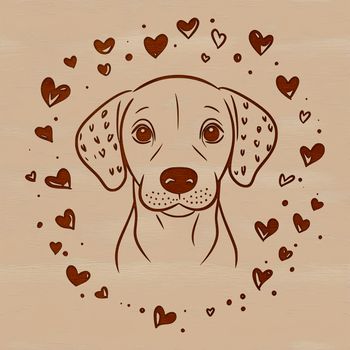A illustration of a Weimaraner breed dog with heart symbols, suitable for vector design or clip art purposes.