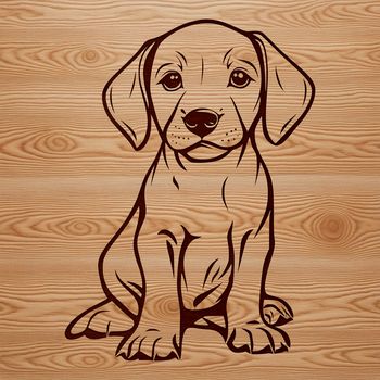 A close-up illustration of a seated Weimaraner dog with its head slightly turned.