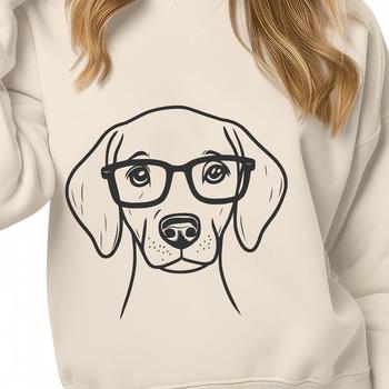 A vector illustration of a Weimaraner wearing glasses, suitable for various design applications.