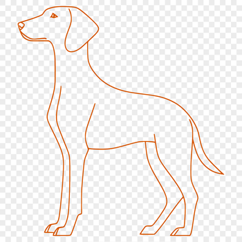A digital illustration of a standing Weimaraner dog in profile view.