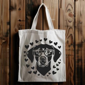 A high-quality digital illustration of a Weimaraner dog with love hearts incorporated into its design.