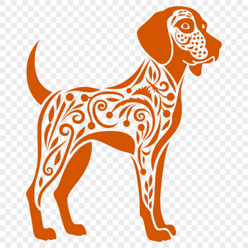 A full-body illustration of a standing Weimaraner breed dog.
