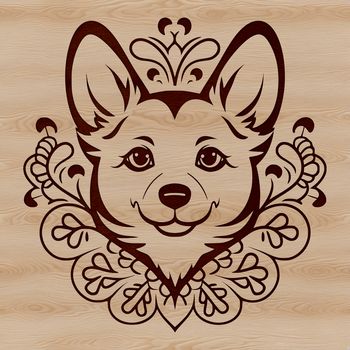 Vector graphic depiction of a Welsh Corgi's facial features.