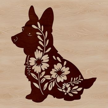 A sitting dog breed, known as the Welsh Corgi, depicted in vector form.