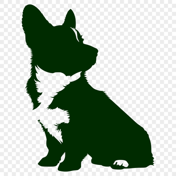 A full-body illustration of a seated Welsh Corgi dog breed with detailed lines.