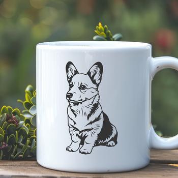 A full-body illustration of a Welsh Corgi sitting, suitable for use in graphic design projects.