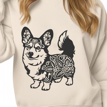 A cartoon representation of a standing Welsh Corgi, suitable for commercial or personal use as a vector design.