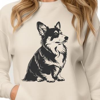 A detailed illustration of a sitting Welsh Corgi from the front, suitable for vector art designs.