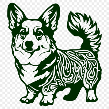 A full-body illustration of a standing Welsh Corgi dog with ornate details.