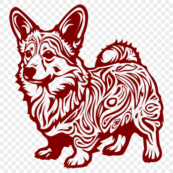 A full-body illustration of a Welsh Corgi breed dog standing upright, suitable for pet lovers and animal enthusiasts.