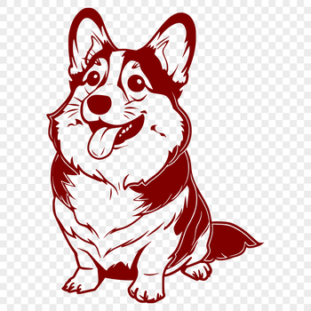 A Welsh Corgi breed illustration from the side in a sitting position.