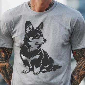 A vector graphic representation of a calm Welsh Corgi in a sitting position.