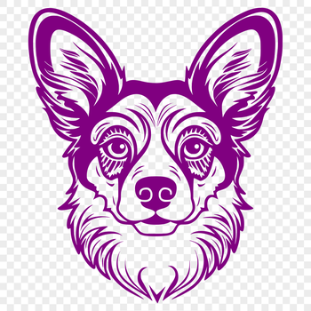 A Welsh Corgi's head is depicted in a detailed, vector illustration.