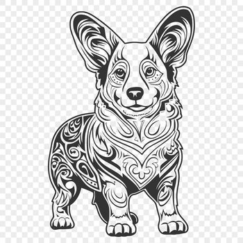 An ornate illustration of a traditional Welsh Corgi as a vector graphic.