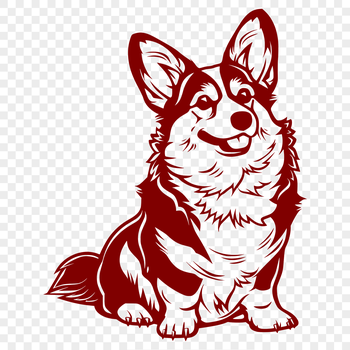 A full-body illustration of a seated Welsh Corgi, suitable for digital design and crafting.