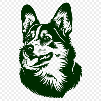 A cartoon representation of a Welsh Corgi's head, suitable for vector art and cutting machine designs.