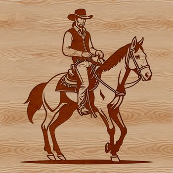 A digital illustration of a cowboy on horseback.