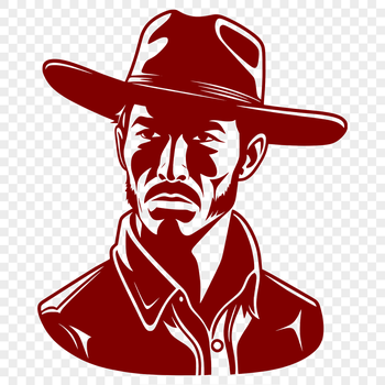 A line art illustration of a cowboy, designed as a vector graphic.
