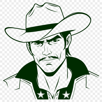 An SVG vector graphic depicting a rugged cowboy character for various design applications.