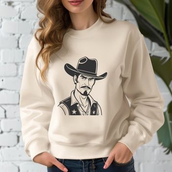 A digital illustration of a cowboy in a bold, vector style.