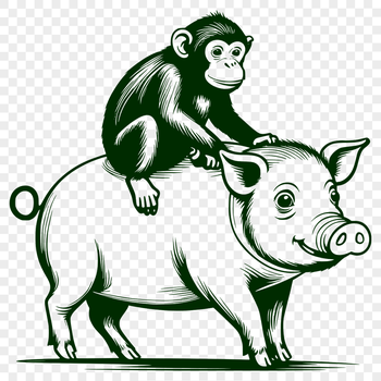 An illustration of a monkey and pig combined in a single animal design, created as a vector image.