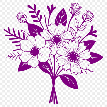 Colorful bouquet of flowers designed as a digital template for use with cutting machines, laser cutters, or pyrography tools.