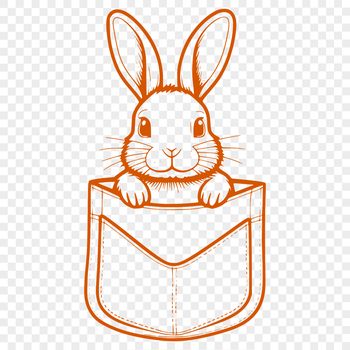 A cartoon rabbit character peeking out from behind a decorative motif.