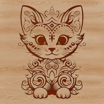 A detailed illustration of a cute kitten sitting on its haunches, suitable for use in graphic design projects.