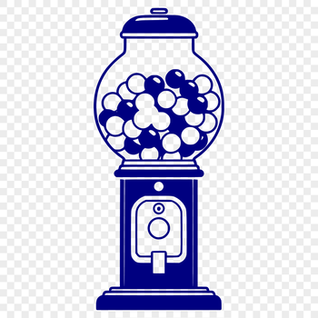 A vector illustration of a classic gumball machine with colorful gum balls and rotating dial.