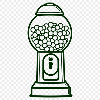 A 2D illustration of a vintage-style gumball machine, created with vector graphics.