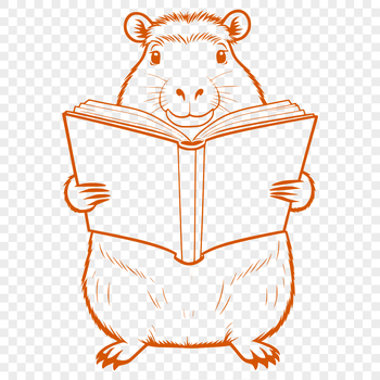 A water-loving rodent with a distinctive snout, sitting on the riverbank reading a book.