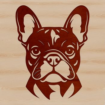 A cartoon representation of a French Bulldog's head.