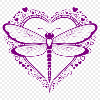 An SVG vector design featuring a stylized dragonfly with heart motifs incorporated into its wings and body.