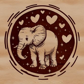 A stylized illustration of a standing elephant with heart motifs, suitable for digital design projects.