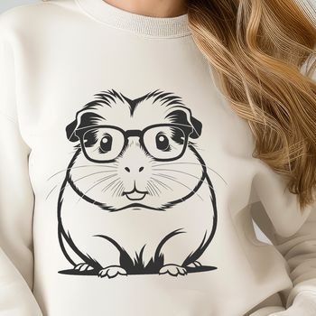 A cartoon guinea pig wearing glasses in a playful pose, suitable as clip art or vector design.