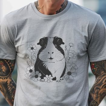 A guinea pig surrounded by a floral pattern in a digital vector format.