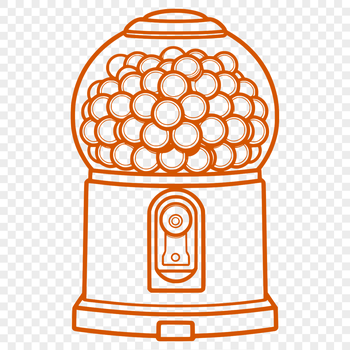 A digital illustration of a vintage-style gumball machine with colorful balls and spinning mechanism.