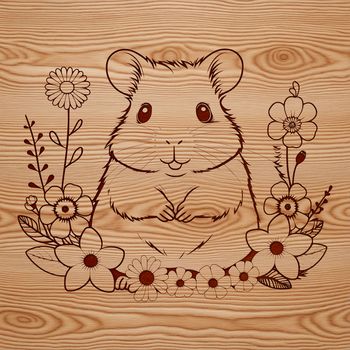 A vector illustration of a hamster in a floral setting.