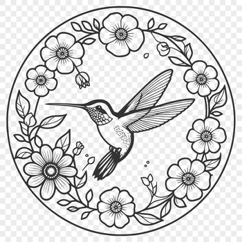 A colorful hummingbird perched on a floral branch, designed as a vector art.