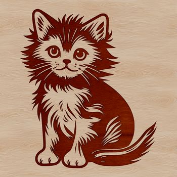 A small cat sitting on the ground, depicted in a simple vector illustration style.
