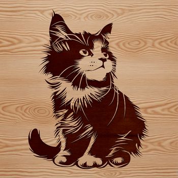 A cute cartoon kitten sitting on its haunches with a curious expression.
