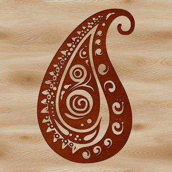 A stylized, ornate paisley pattern made up of interconnected shapes.