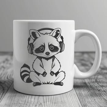 A raccoon wearing headphones in a digital vector illustration format.