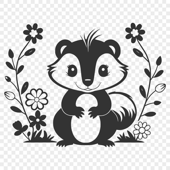 An animal icon featuring a skunk, suitable for use as clip art in various design applications.