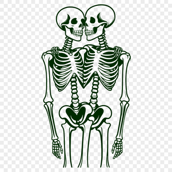 Vector illustration of a pair of skeletons holding hearts, ideal for Valentine's Day designs and crafts.