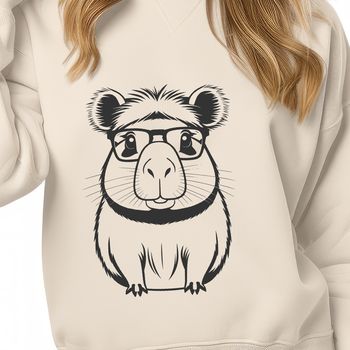A capybara wearing glasses in a stylized illustration.