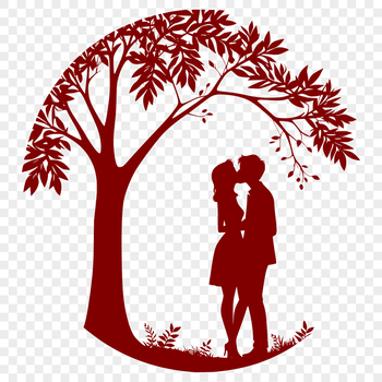 A stylized illustration of a tree with two intertwined branches forming a heart shape, representing love and togetherness.