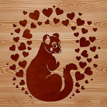 A colorful illustration of a lemur, a wild animal native to Madagascar, surrounded by love hearts in various colors.