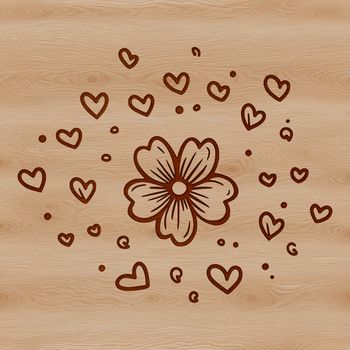 A colorful illustration of a wild flower with love hearts in the center.