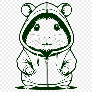 A cute cartoon hamster wearing a hooded sweater, ideal for crafters and designers.